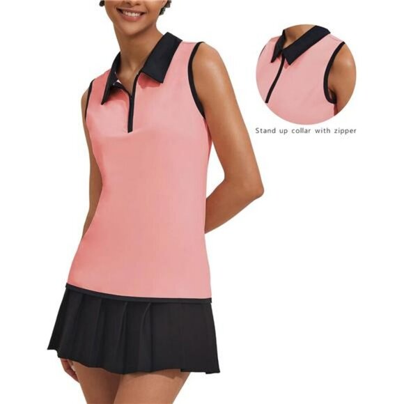 Womens Sleeveless Golf Polo Shirt Quick Dry Zip Tank Top Athletic Sports Tee - Picture 2 of 7